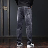 2025 New Men Fashion Loose Straight Elasticity Jeans Male Wear-Resistant Look Taller Denim Pants Smart Casual Dark Gray Trousers