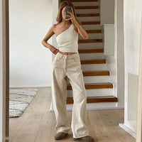 Beige Jeans Women Trendy European Style Loose Casual High Waist Spring All-match Streetwear Ins Hotsweet Simple New Full Length