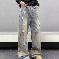 Japanese Straight Leg Jeans For Men Loose Wide Leg Pants Fashion Casual Ripped Jeans Vintage Y2k Jeans