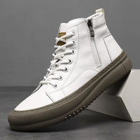 2024 Men's Spring and Autumn White Sneakers, New Trendy Versatile High-Top Sneakers, Summer Fashionable Casual Men's Shoes, Breathable and Wear-Resistant Sneakers