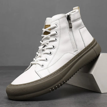 2024 Men's Spring and Autumn White Sneakers, New Trendy Versatile High-Top Sneakers, Summer Fashionable Casual Men's Shoes, Breathable and Wear-Resistant Sneakers