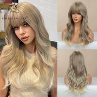 Blonde Unicorn Synthetic Long Wavy Wig Ombre Purple to Blue for Woman Cosplay Halloween Wigs Heat Resistant Fiber Bangs Hair