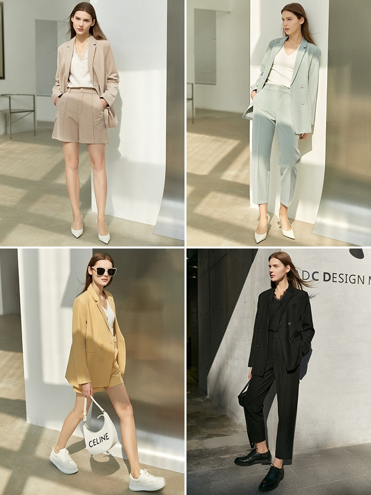 Amii Minimalism Spring Office Lady Blazer Women Jacket Lace V-neck Tank Tops High Waist Pants Separately Female Blazers 12060909