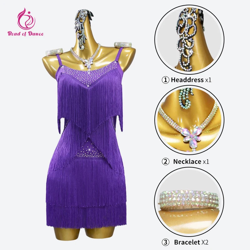 2025 Dress For Dance Parties Dancewear Women's Latin Dance Suit Sexy Clothing Kids Fringed Skirt Practice Ballroom Costume Stage