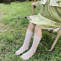 Lolita Skirt Base Socks White Lace Thin Ruffle Long Knee-high Sock for Kids Baby Princess Style Heart Bow Pattern Mesh Stockings