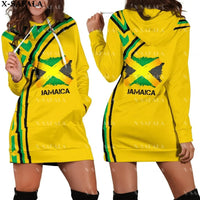 JAMAICA Emblem Country Flag New Harajuku Novelty 3D Print Autumn Hoodie Dress Women Casual Wear Long Sleeve Hooded Dress-3