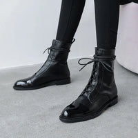 Boots Women's 2023 New Autumn Shoes Single Boots British Style Mid Barrel Slim Boots Children's Black Motorcycle Boots