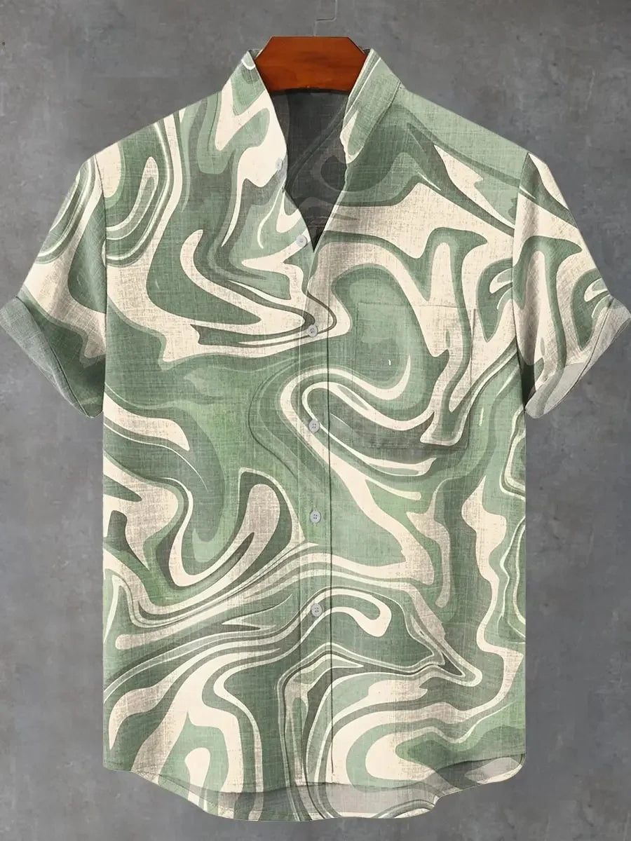 Chemise à manches longues et col montant pour homme, nouvelle collection printemps-automne, imprimée en 3D, rayures irrégulières