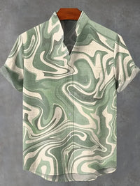 Chemise à manches longues et col montant pour homme, nouvelle collection printemps-automne, imprimée en 3D, rayures irrégulières