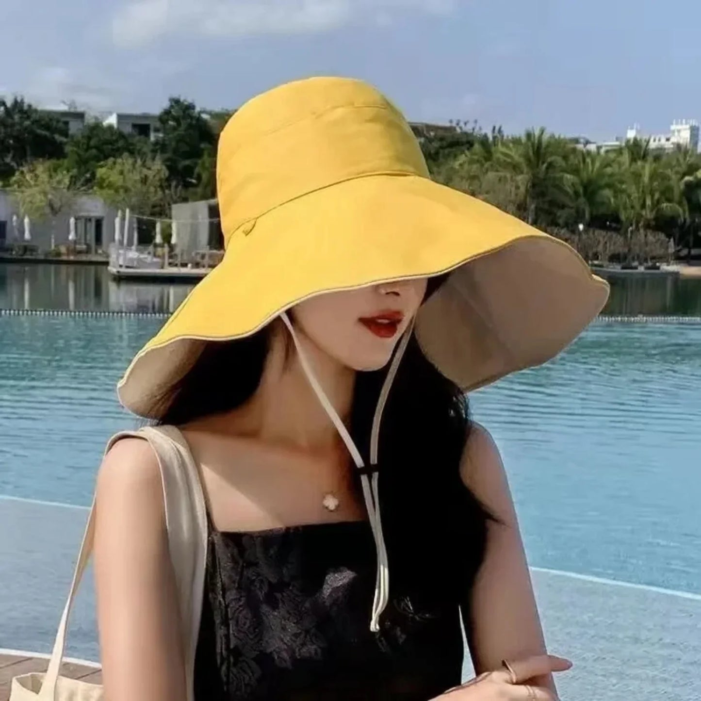 Wide Brim UPF 50+Sun Hat For Women Double Sided Anti UV Foldable Summer Beach Hat With Adjustable Wind Rope Hiking Fisherman Cap