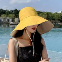 Wide Brim UPF 50+Sun Hat For Women Double Sided Anti UV Foldable Summer Beach Hat With Adjustable Wind Rope Hiking Fisherman Cap