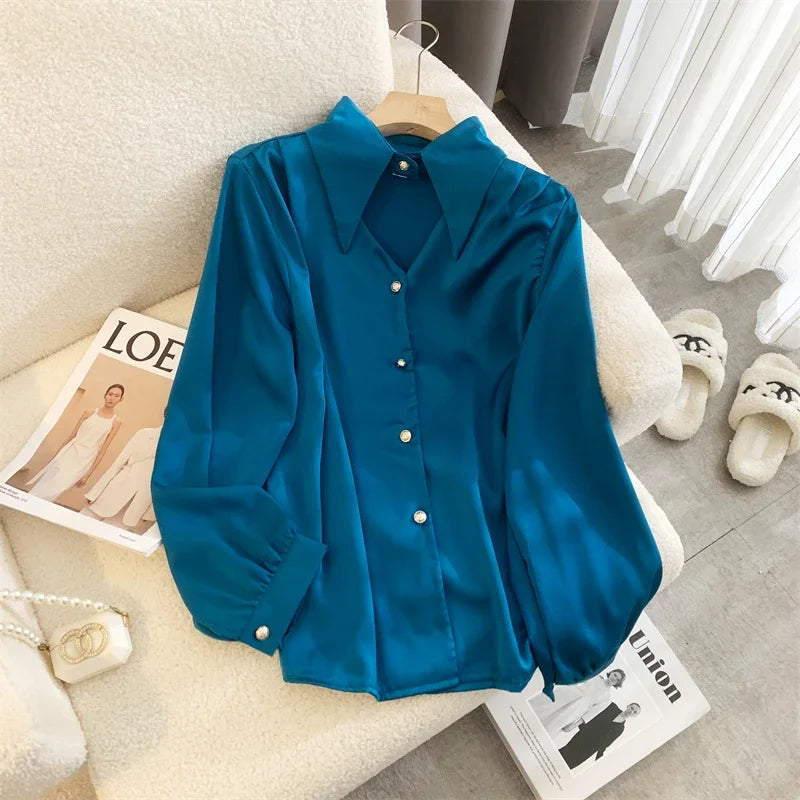 2023 Spring shirt Elegant OL Chic Turn-down Collar Long Sleeve tops Women's Top Blouse women shirts and blouses Female Clothing