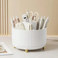 360° Rotating Makeup Organizer - 1pc Plastic Cosmetic Storage with 5 Compartments - Multi-Functional Holder for Brushes