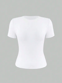 Women's White Solid Round Neck Short Sleeve Fitted T-Shirt for Summer Casual Wear