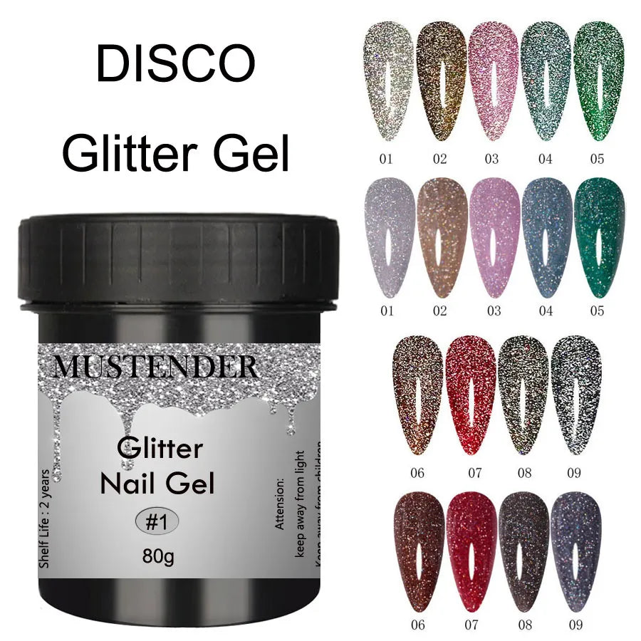 80g DISCO Gel Colorful Reflective Glitter Nail Gel Polish Sparkling Auroras Laser Gel Shiny Sequins UV Gel Varnish Manicure