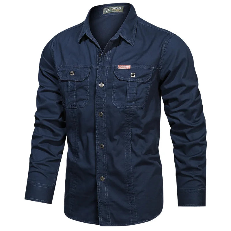 2023 New Mens Military Shirt Men Short Sleeve Cargo Shirts 100% Cotton Casual Solid Shirt Male Pocket Work Shirt