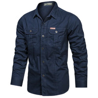2023 New Mens Military Shirt Men Short Sleeve Cargo Shirts 100% Cotton Casual Solid Shirt Male Pocket Work Shirt