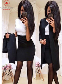 Elegant Women Set for Office Lady Pure Color Patchwork Design Casual O-Collar Slim Autumn/Winter Women Dress 2 Piece Set