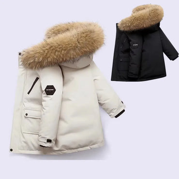 -30℃ Winter Kids Thick Warm Jacket Children Padded Plus Velvet Parkas Coat Boys Girls Fur Collar Hooded Cotton Clothes Outerwear