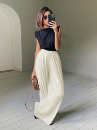 Sexy 18 Beige Pleated Wide Leg Pants Womens Pants Loose Trousers Officet Long Palazzo Pants