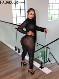 FAGADOER Sexy Stripe Patchwork 2 Pieces Set for Woman Outfit Solid Long Sleeves Crop Top and Leggings Pants Female Streetwear