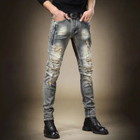 Broken Man Cowboy Pants with Holes Ripped Pockets Torn Tapered Jeans for Men Trousers Classic High Quality 2025 Trend Stacked Xs