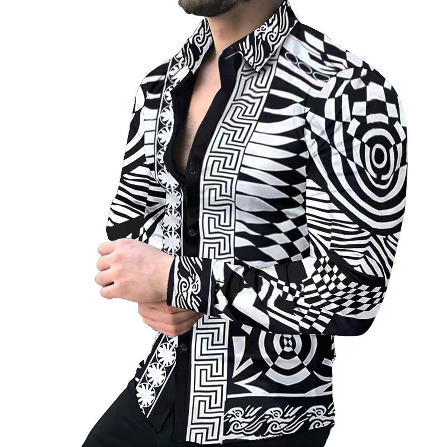 New Fashion luxury Men's Single Breasted Shirt Fall casual black rage print personality trend long sleeve top