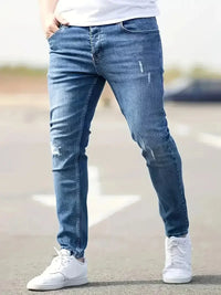 Mens Stretch Retro Pants Casual Skinny Jeans Male Slim Fit Denim Trousers Soild Jeans Fashion Pencil Straight Pants Man Clothes