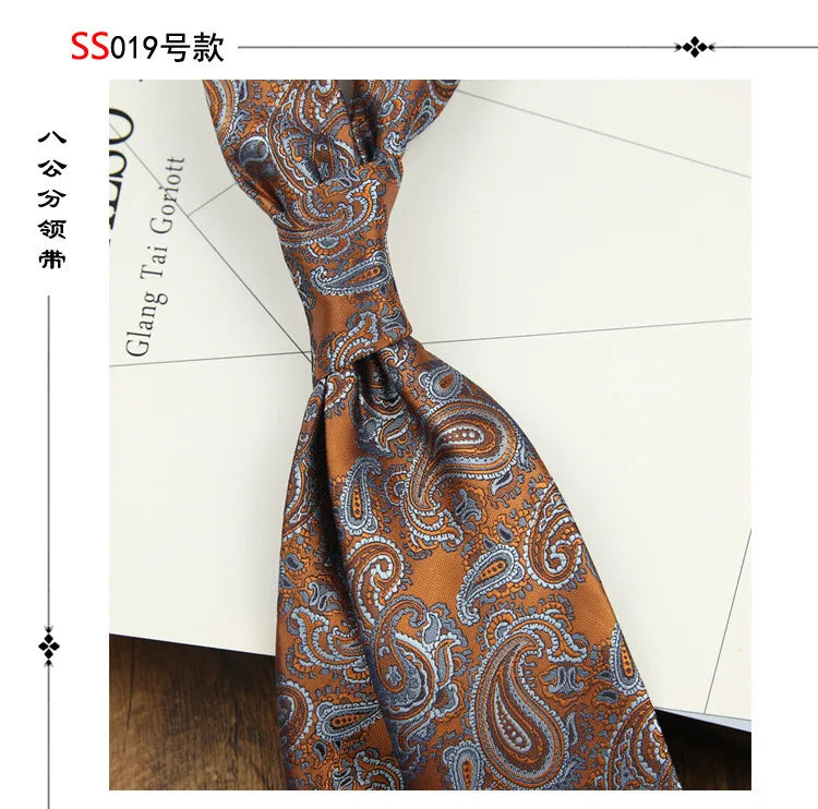 2024 New Brown Polyester Jacquard Men's Neckties 8CM Striped Dots Plaid Business Formal Neck Ties Wedding Party Suit Cravat Gift