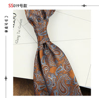 2024 New Brown Polyester Jacquard Men's Neckties 8CM Striped Dots Plaid Business Formal Neck Ties Wedding Party Suit Cravat Gift