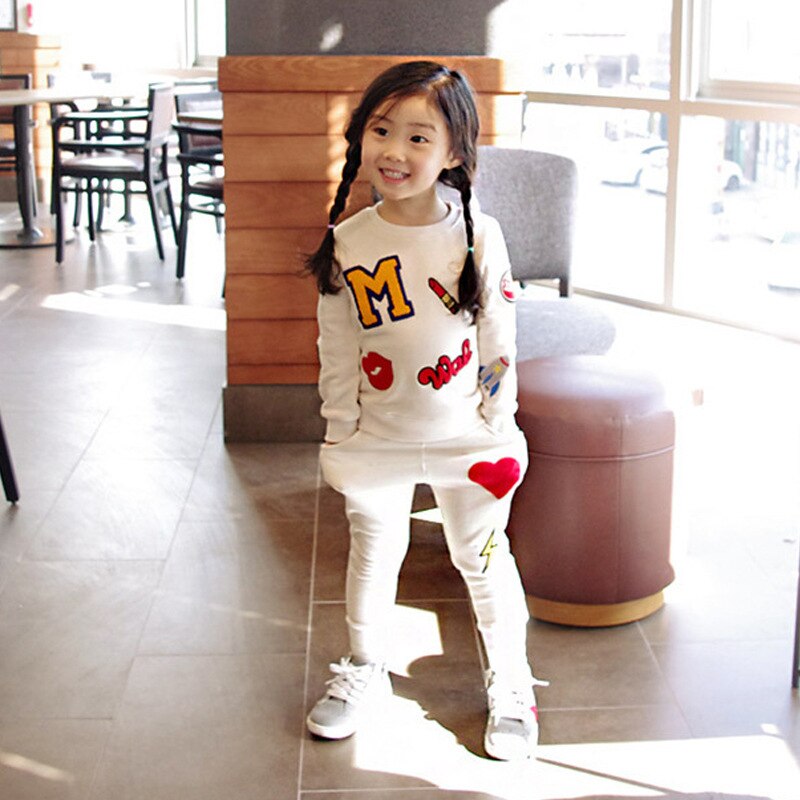 2022 Spring Autumn Baby Girl Sets Clothing Korean Cotton Version Round Neck Long-sleeved Sweater Trousers 1 2 3 4 5 6 7 8 year