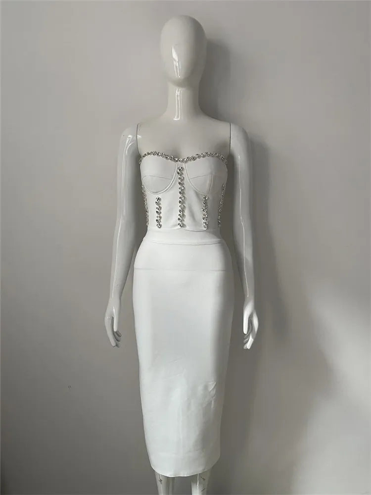 beaded rayon bandage dress Yasmin Midi Dress
