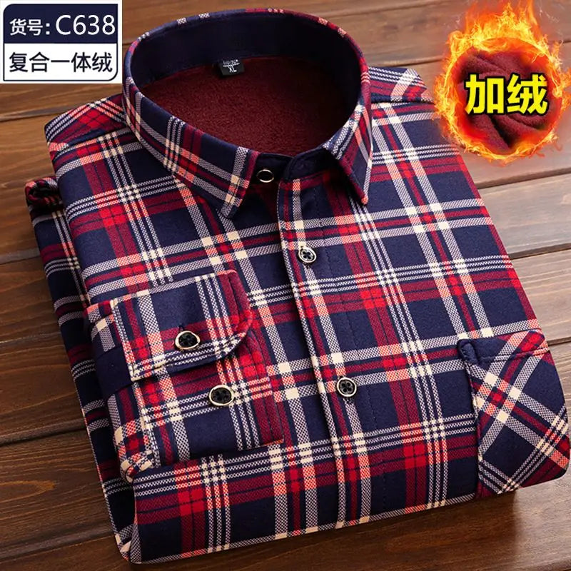Autumn and Winter Men's Long-sleeved Fleece Shirt Thermal Shirt Plaid Jacket Clothes Men's Clothing Streetwear Men Shirts