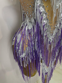 Stock 2025 Women Sexy Stretch Mesh Sparkly Rhinestone Tassels Mini Dress Nightclub Singer Dance Stage Costume Evening Gowns