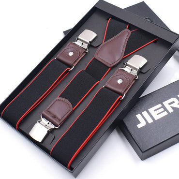 Genuine Leather Suspenders Men 3/6 Clips Male Suspensorios Adjustable Belt Strap Bretelles Vintage Men Clothing Accessories