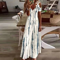 Women's Printed White Lace Sleeveless Suspender Dress Summer Fashion Casual Long Dress
