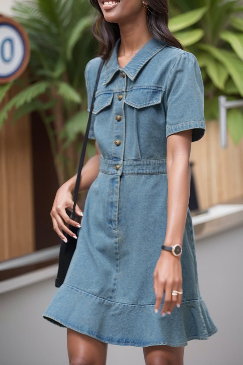 Design Retro Slimming Casual Slit Denim Dress