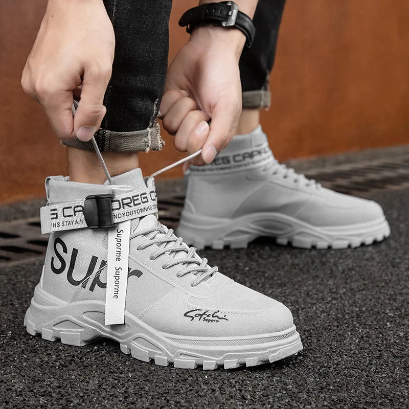 High Top Outdoor Boots Spring and Autumn New Cloth Ventilated Men's Work Shoes Korean Fashion Men's Shoes Fashion Short Boots
