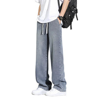 2025 men's fashionable loose wide leg jeans, casual straight leg high street retro loose jeans, casual comfortable jeans, elasti