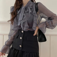 Spring Chiffon Blouse Fashion Tops Autumn Sweet Bow Shirt Casual Long Sleeve Women Clothing Elegant OL White Blusas