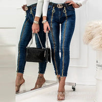 Women Spring Summer 2024 O-Ring Zipper Decor Skinny Jeans Denim Pants Trousers High Waist Jeans Ankle Length