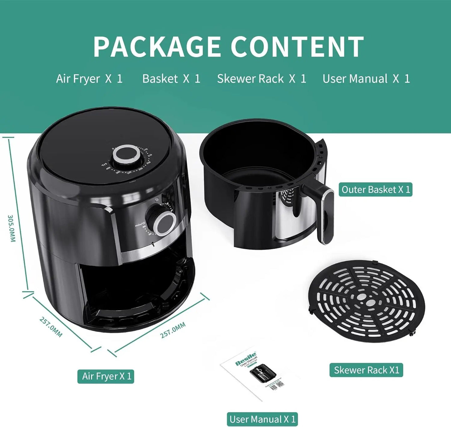 Air Fryer Oilless Cooker with Temperature and Time Control, 75 Recipes Auto Shut Off Feature, 1-Year Warranty, 1300W (Black)