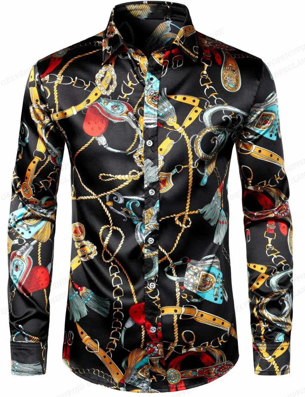 Gold Chain Hawaii Shirts Butterfly 3d Print Shirts Men Fashion Shirts Long Sleeve Beach Blouse Luxury Lapel Shirt Men's Clothing