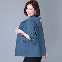 Women Jackets Hooded Summer Sun-proof Zipper Trench Coats Loose Windbreaker Solid Color Outerwear Breathable Lightweight Clothes