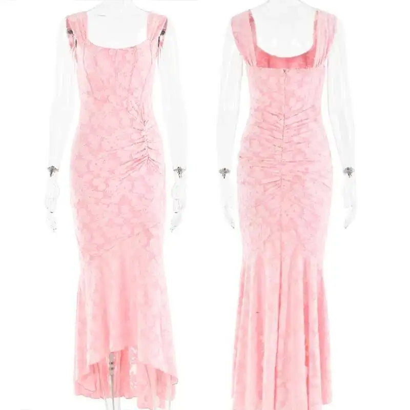 Giyu Sexy Lace Club Party Dresses Women 2024 Summer Elegant Sleeveless Backless Ruched Birthday Prom Mermaid Maxi Long Dress