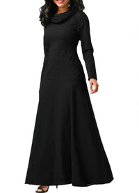 2023 New Elegant Long Maxi Dress Autumn Winter Warm High Collar Women Long-sleeved Dress  Woman Clothing With Pocket