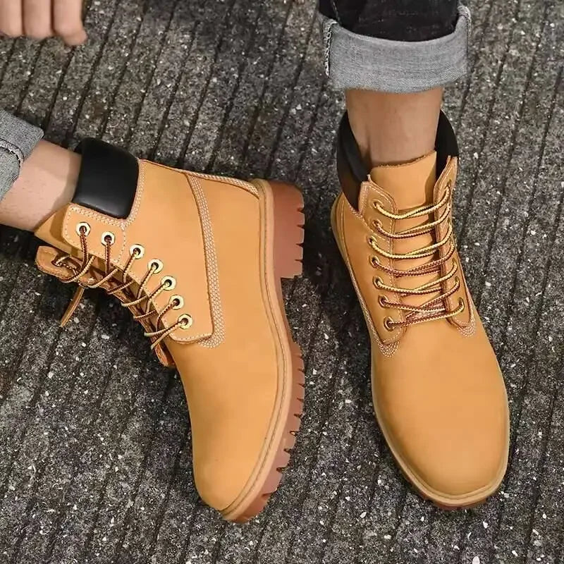 Boots Men High Top Boots Men's Leather Shoes Winter Fashion Plush Warm Shoes