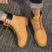 Boots Men High Top Boots Men's Leather Shoes Winter Fashion Plush Warm Shoes