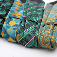 Luxury 8CM Mens Necktie Dark Green Color Dot Plaid Stripes Ties For Man Groom Jacquard Woven Neck Tie For Business Party