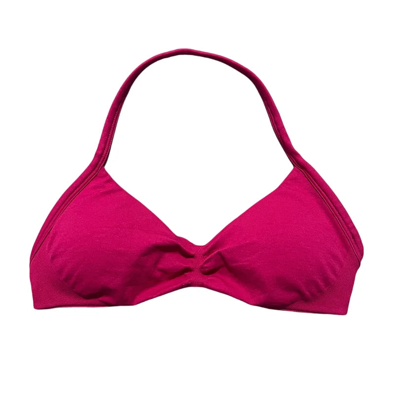 HISTELLO Sports Bra Seamless Halter Thin Strap High Support Scrunch Women Removable Pads Gym Fitness Workout Yoga Clothes